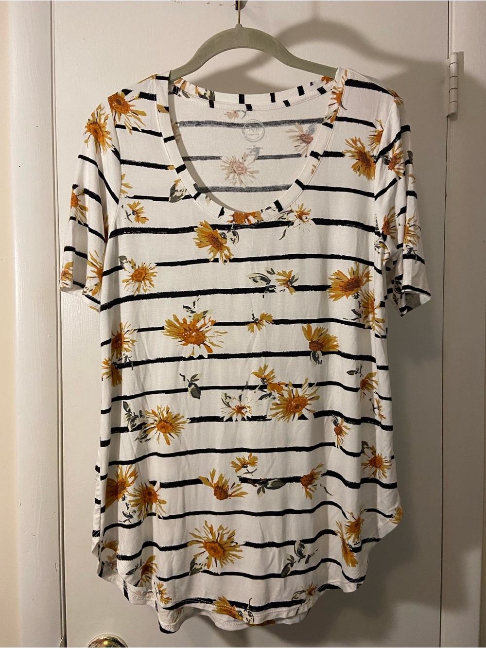 Maurices White Striped Tunic with Yellow Floral Print